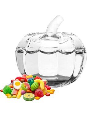 Decorative Glass Pumpkin Jar with Lid - Halloween Candy Bowl & Cookie Storage